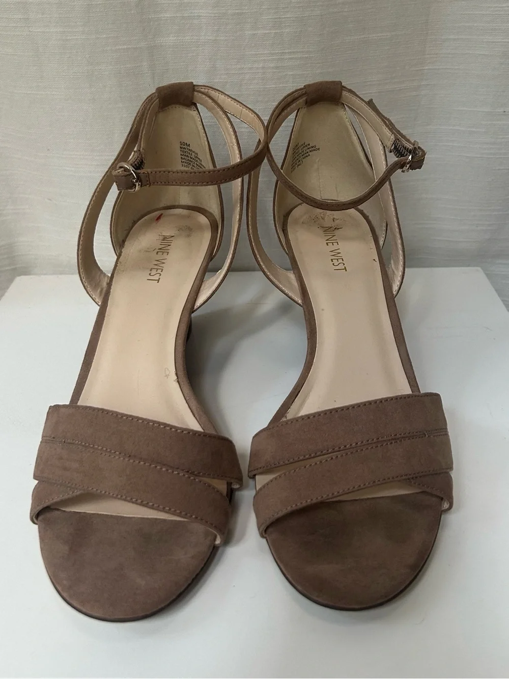 Nine West Neutral Taupe Brown Suede Ankle-Strap Wedges Sandals